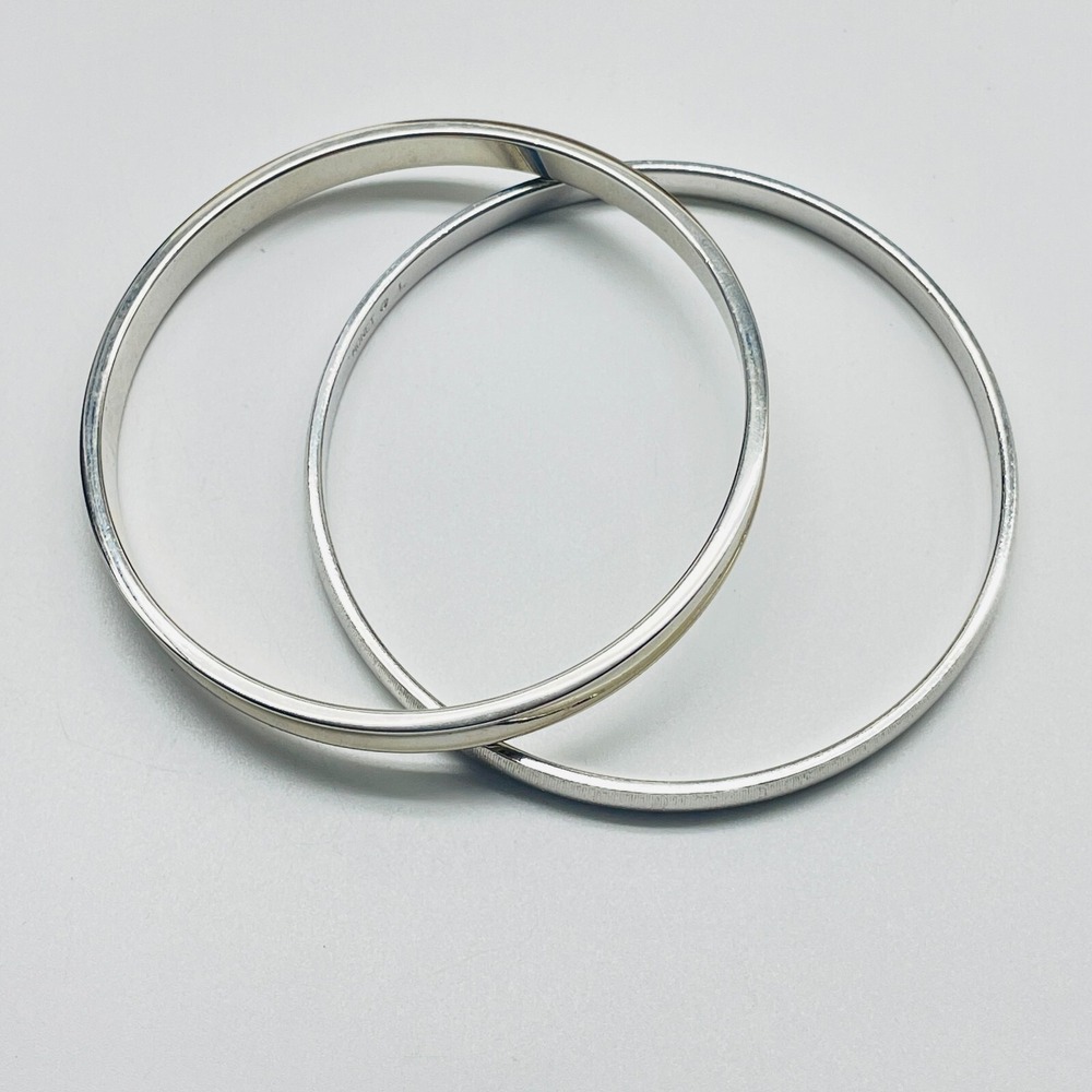 Monet Silver Tone Bangle Bracelets Lot of 2 Thin Stackable Signed Vintage - Picture 2 of 14